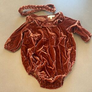 Noralee Velvet Romper in Berry with Headband